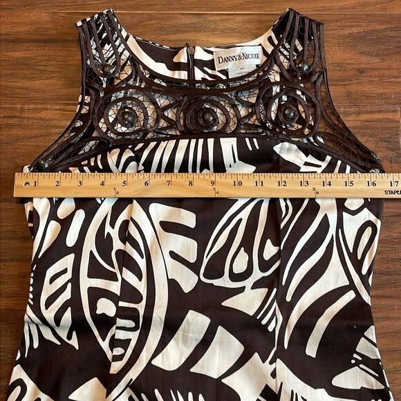 Danny & Nicole Womens Sleeveless Brown Cream Leaf Pattern Dress 4P - Picture 5 of 7